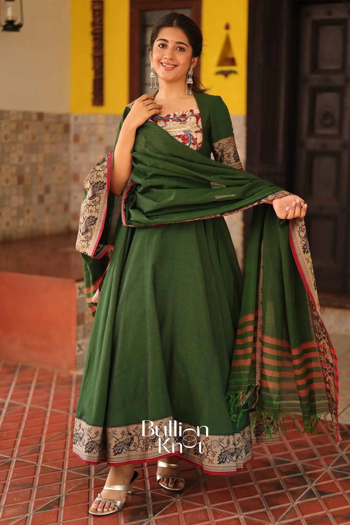 Mandakini Green handloom Anarkali Kurta set