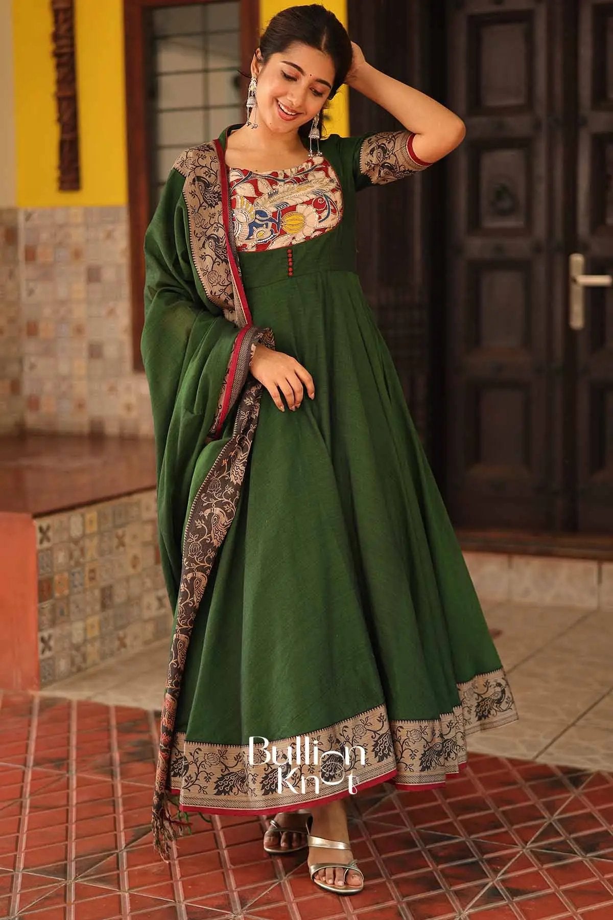 Mandakini Green handloom Anarkali Kurta set