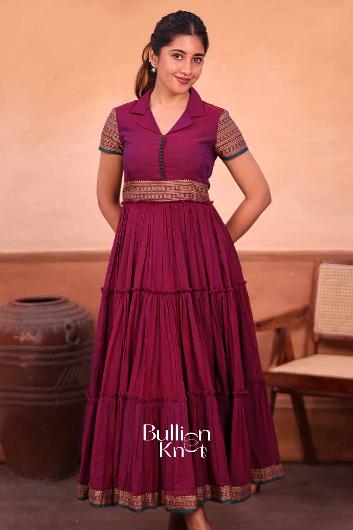 Mehfil | Magenta Handloom Midi for Women | Festive & Casual Ethnic Wear