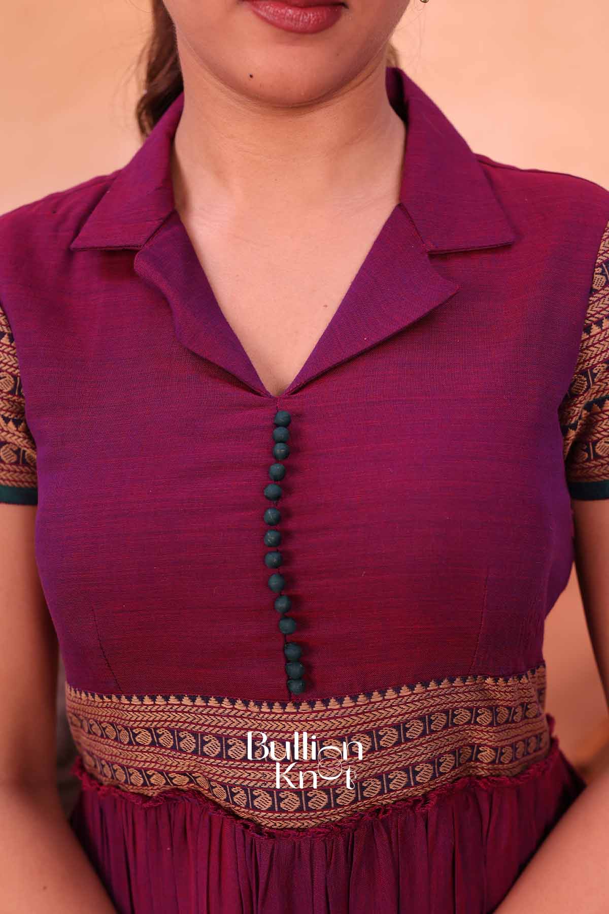 Mehfil | Magenta Handloom Midi for Women | Festive & Casual Ethnic Wear