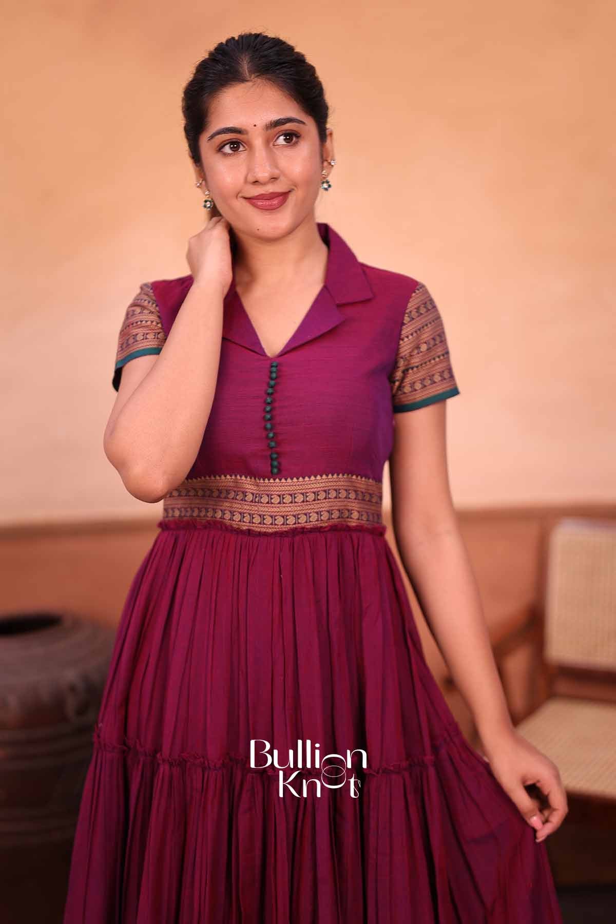 Mehfil | Magenta Handloom Midi for Women | Festive & Casual Ethnic Wear