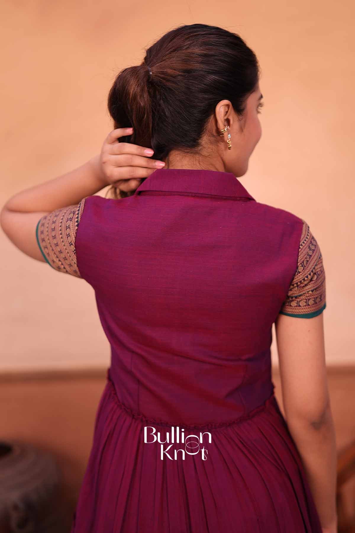 Mehfil | Magenta Handloom Midi for Women | Festive & Casual Ethnic Wear