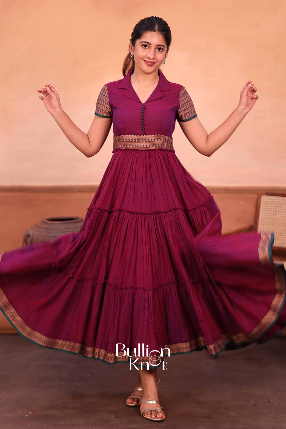 Mehfil | Magenta Handloom Midi for Women | Festive & Casual Ethnic Wear