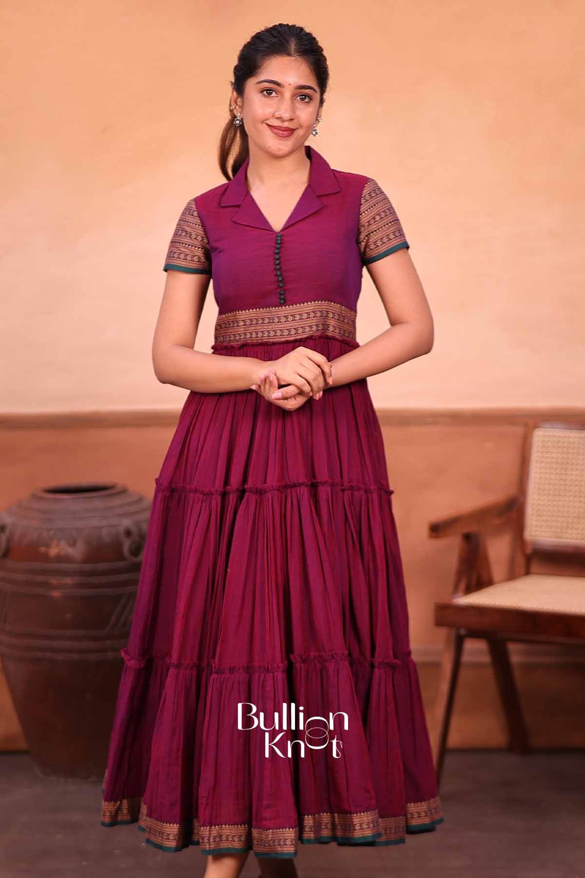 Mehfil | Magenta Handloom Midi for Women | Festive & Casual Ethnic Wear