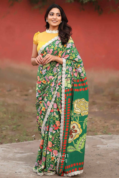 Manjari Retro Print Saree in Green