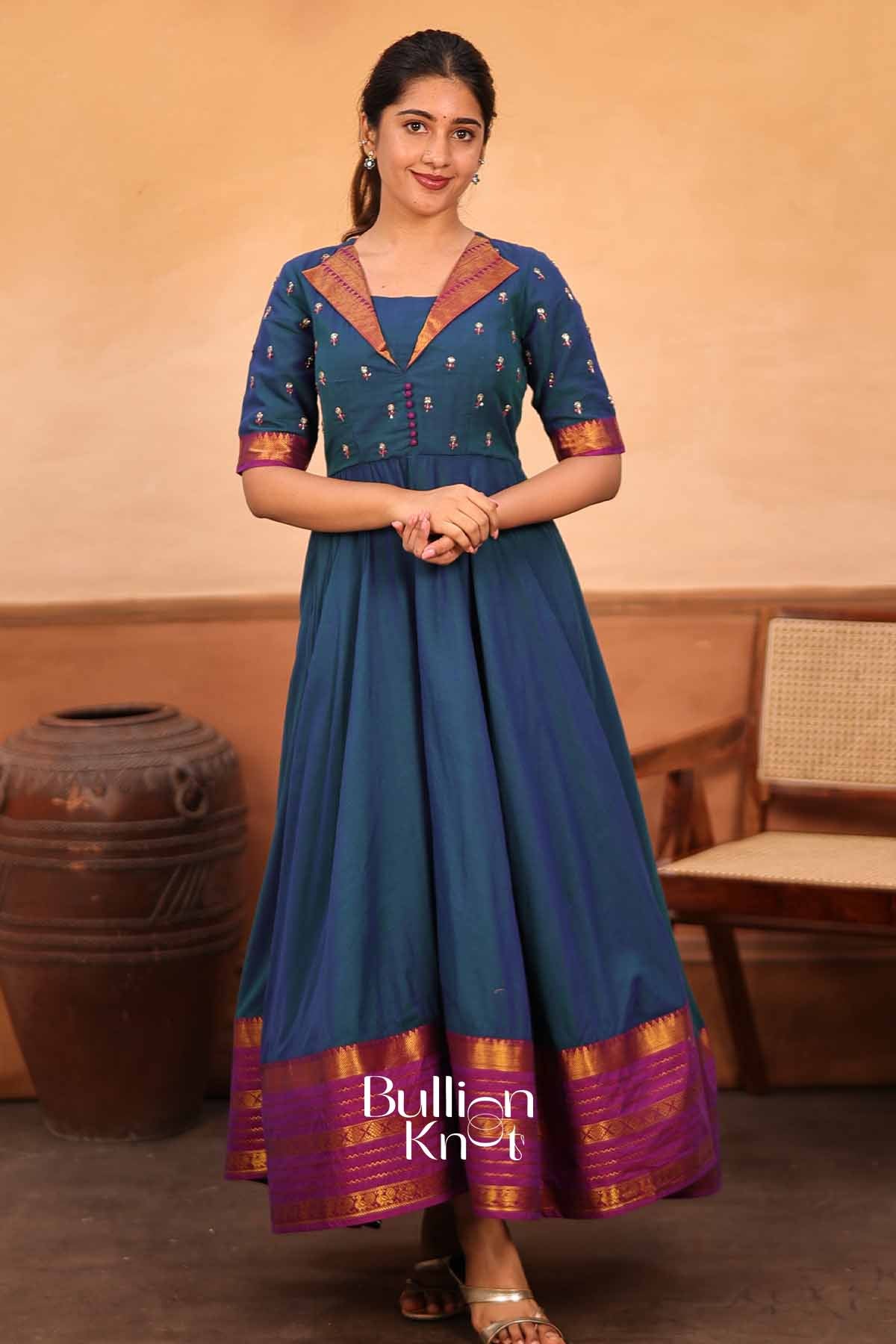 blue ethnic dress for women Exclusive Anarkali Gown - Neel Meher | Anarkali Gown SIZE:US|4 pyjamas Vetinee High Waisted Wide Elegant Floral Print Adorned