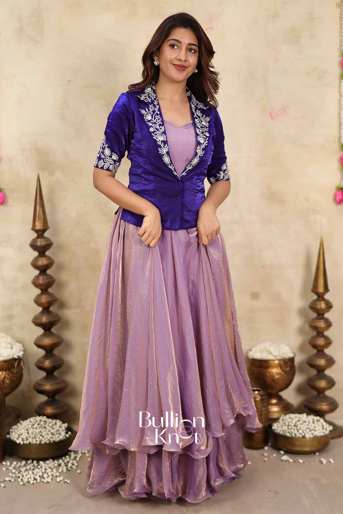 Orchid | Blue Indo-Western Jacket Set for Women | Festive Ethnic Wear Indo-Western Ensemble