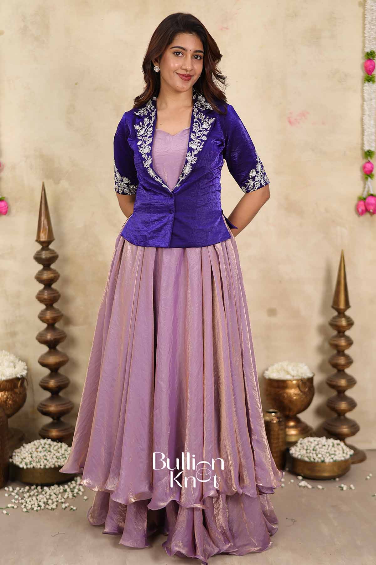 Orchid | Blue Indo-Western Jacket Set for Women | Festive Ethnic Wear Indo-Western Ensemble