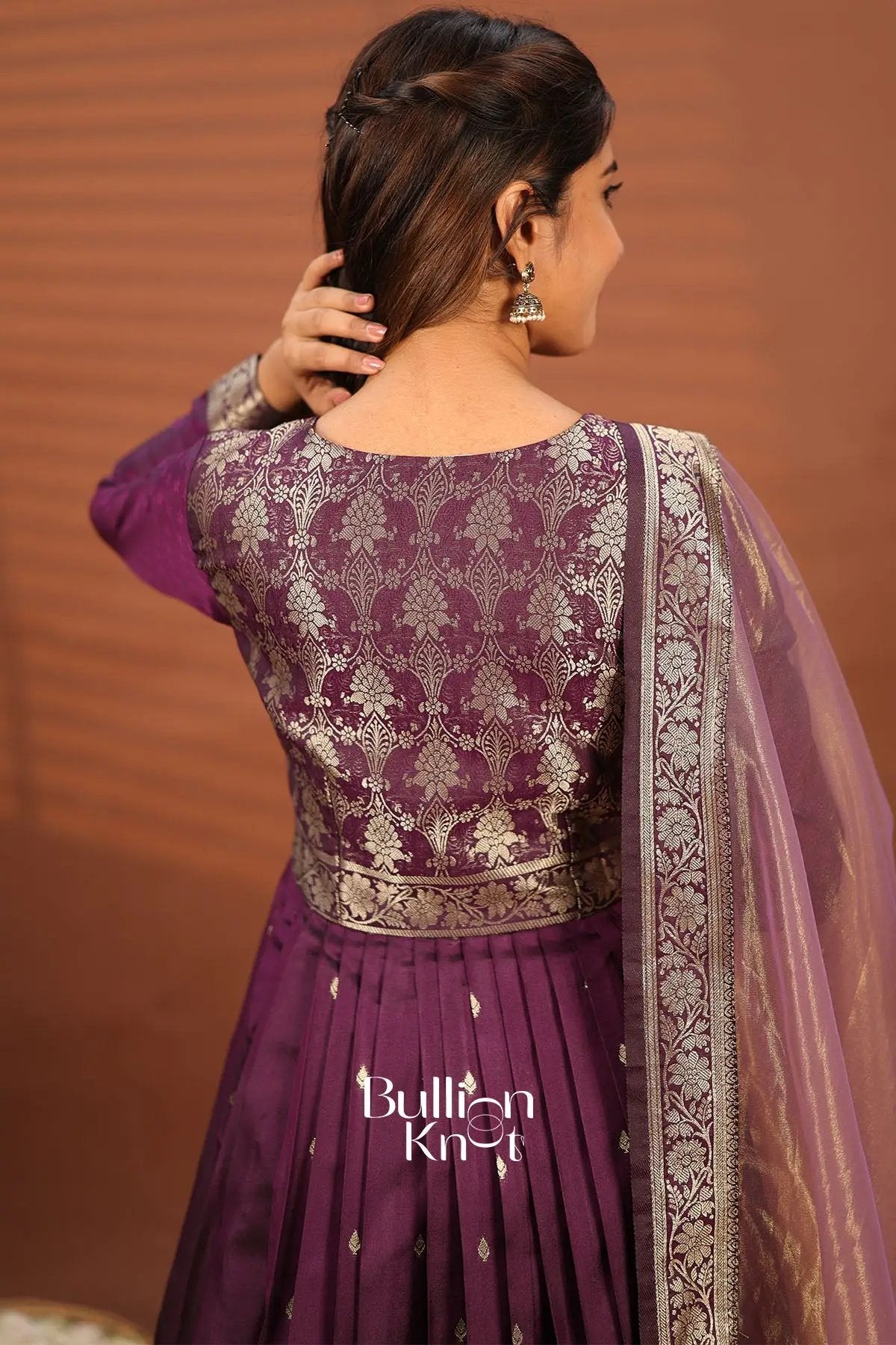 Pranali Wine Banarasi Silk Gown Dress