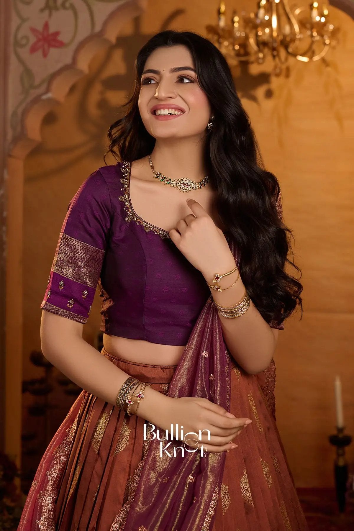 Ruprekha Gadval Silk Lehenga Set In Rust