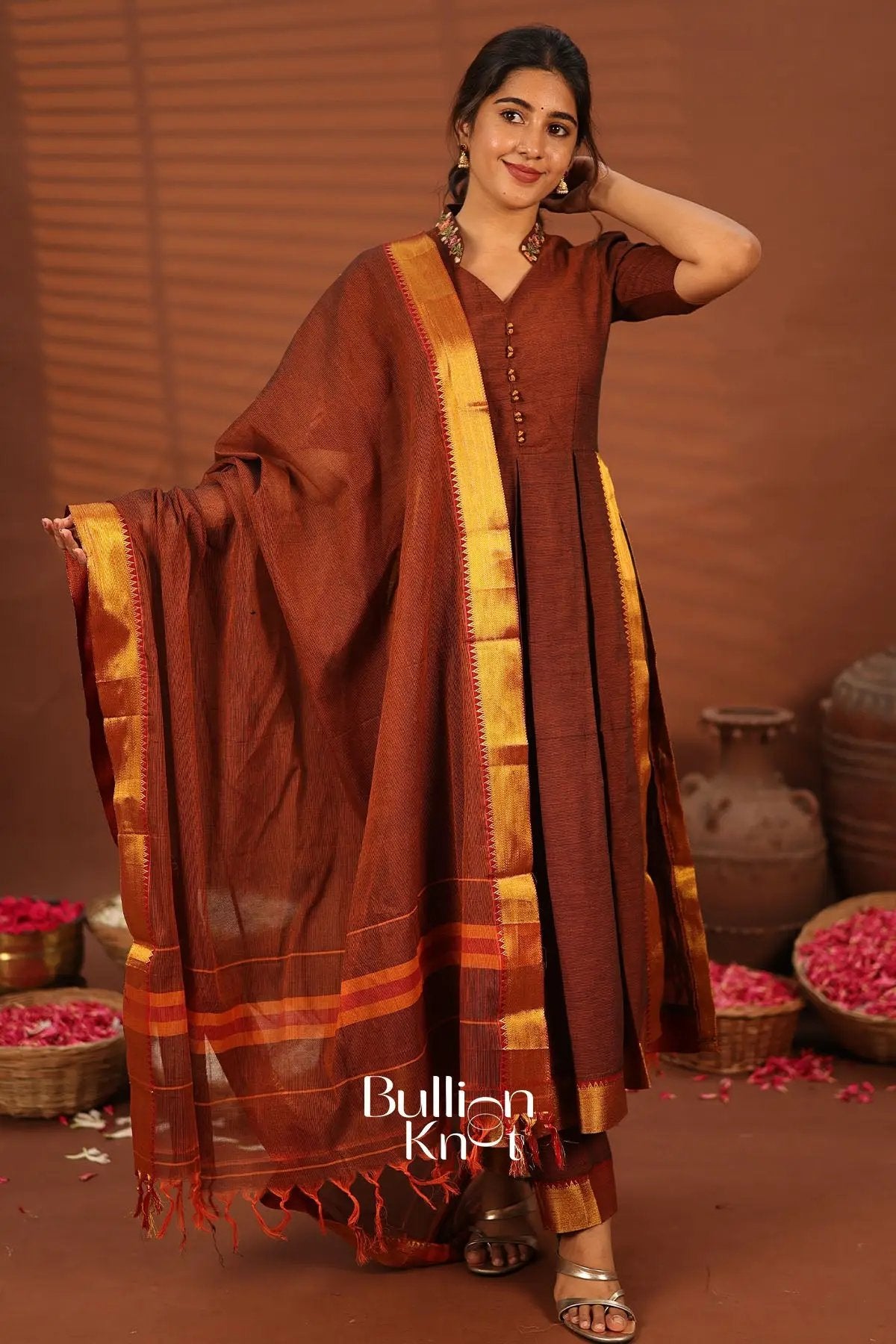 Rutuja Brown Handloom Kurta Set