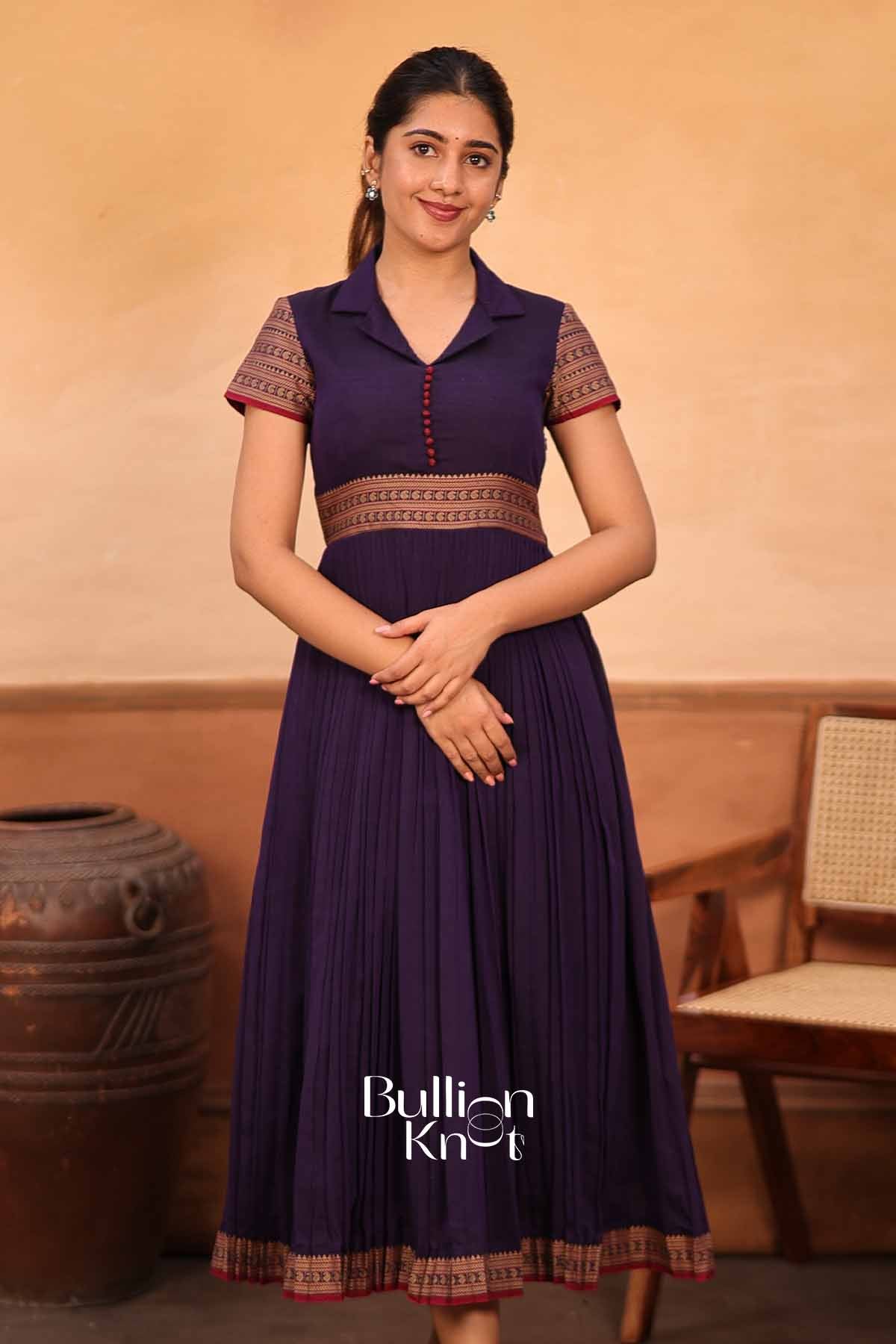 Amber | Purple Handloom Midi for Women | Summer Ethnic Wear Dress
