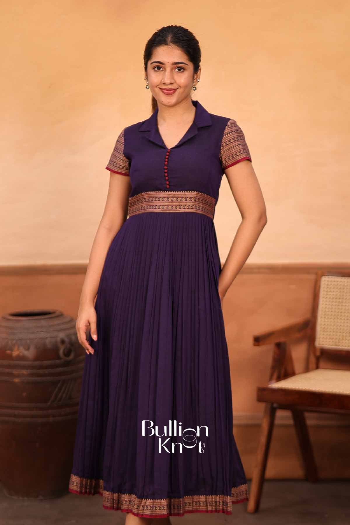 Amber | Purple Handloom Midi for Women | Summer Ethnic Wear Dress