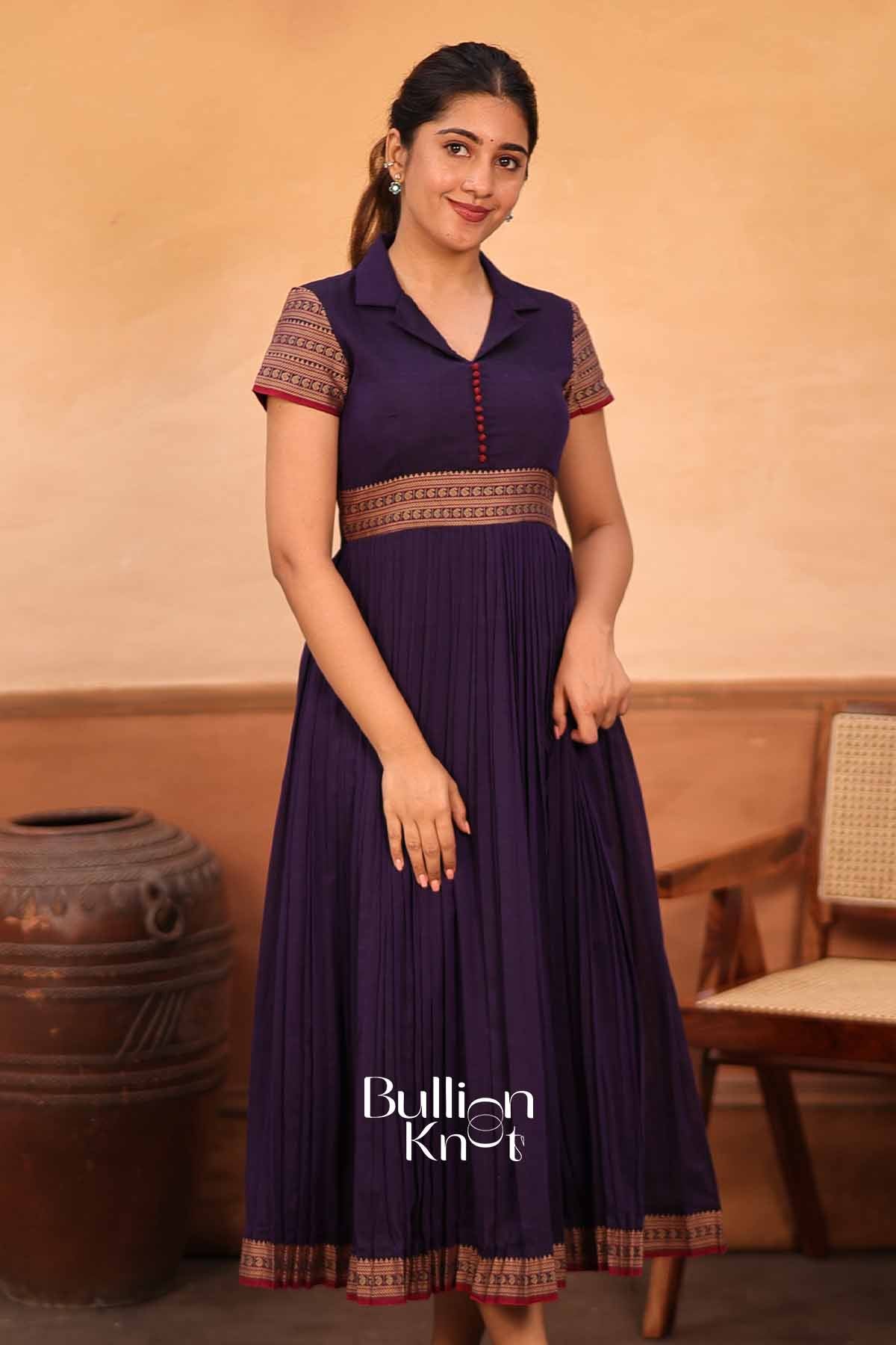 Amber | Purple Handloom Midi for Women | Summer Ethnic Wear Dress