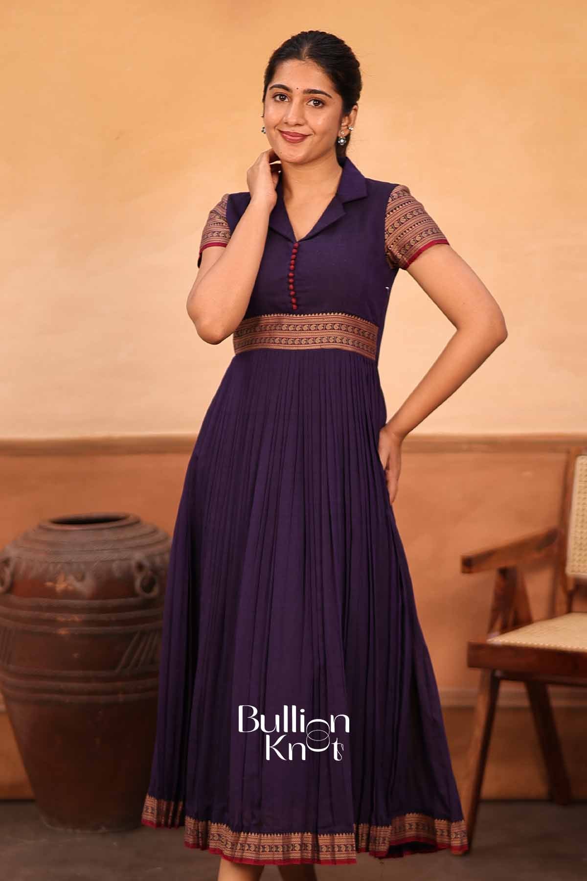 Amber | Purple Handloom Midi for Women | Summer Ethnic Wear Dress