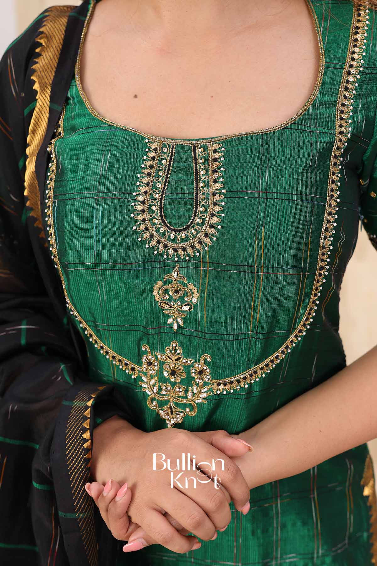 Malika Elegance | Emerald Green Mangalagiri Kurta Set for Women | Festive Ethnic Wear Kurta Set with Dupatta