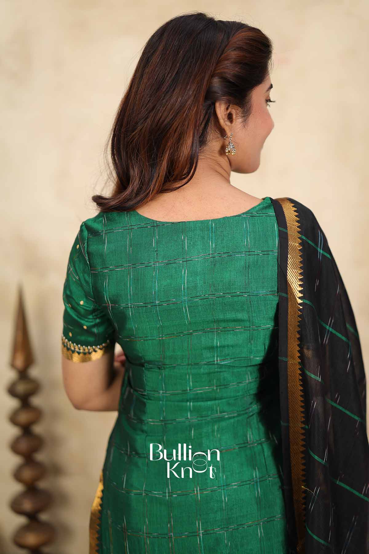Malika Elegance | Emerald Green Mangalagiri Kurta Set for Women | Festive Ethnic Wear Kurta Set with Dupatta