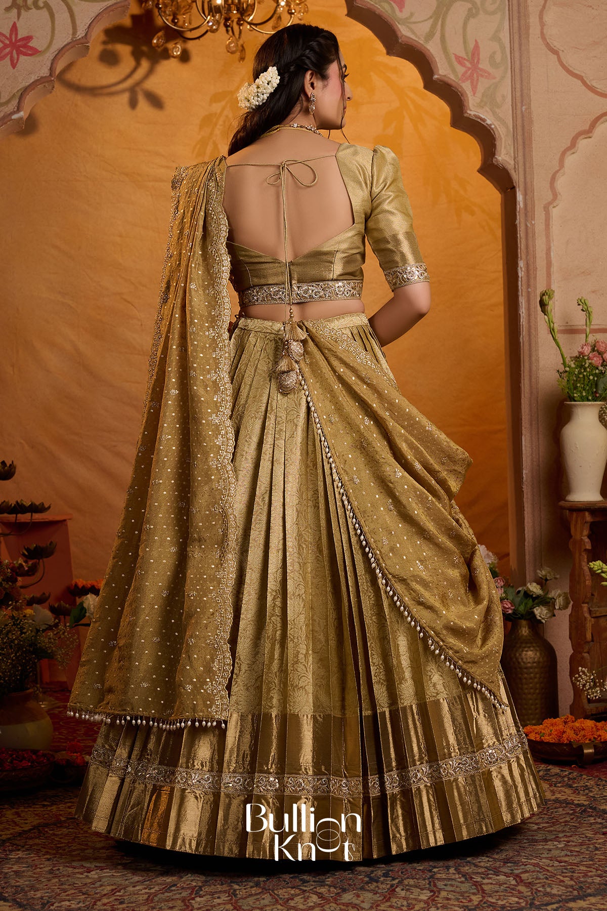 Swarnamayi | Kanjivaram Silk Lehenga Set in Golden for Weddings New