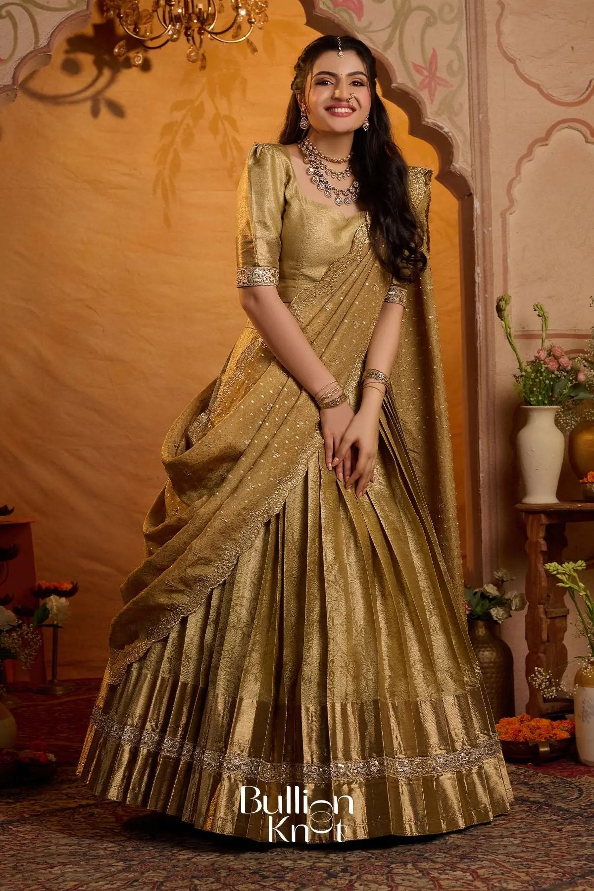 Swarnamayi Kanjivaram Silk Lehenga Set In Golden
