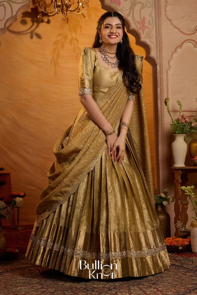 Swarnamayi Kanjivaram Silk Lehenga Set In Golden