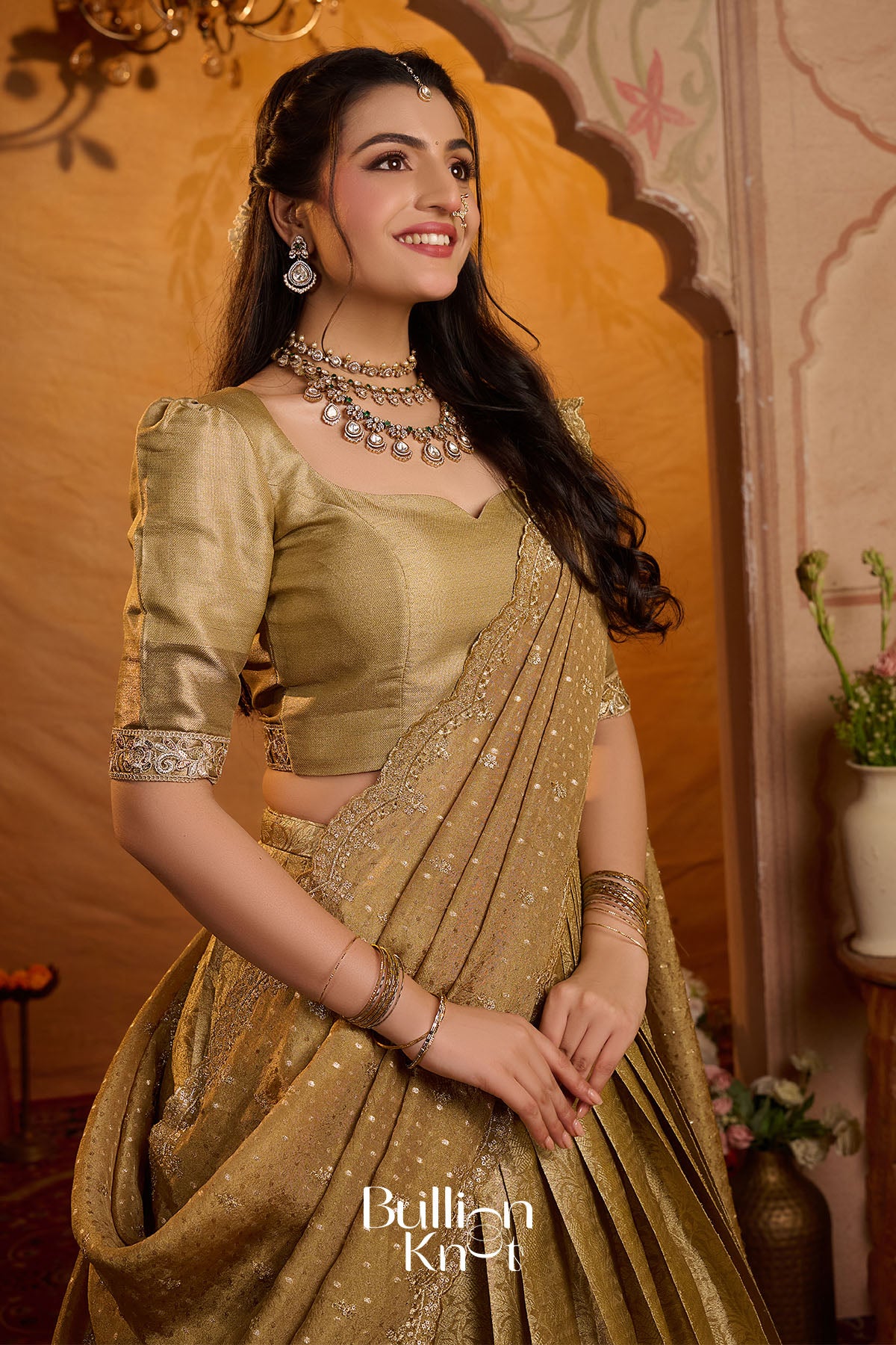 Swarnamayi | Kanjivaram Silk Lehenga Set in Golden for Weddings New