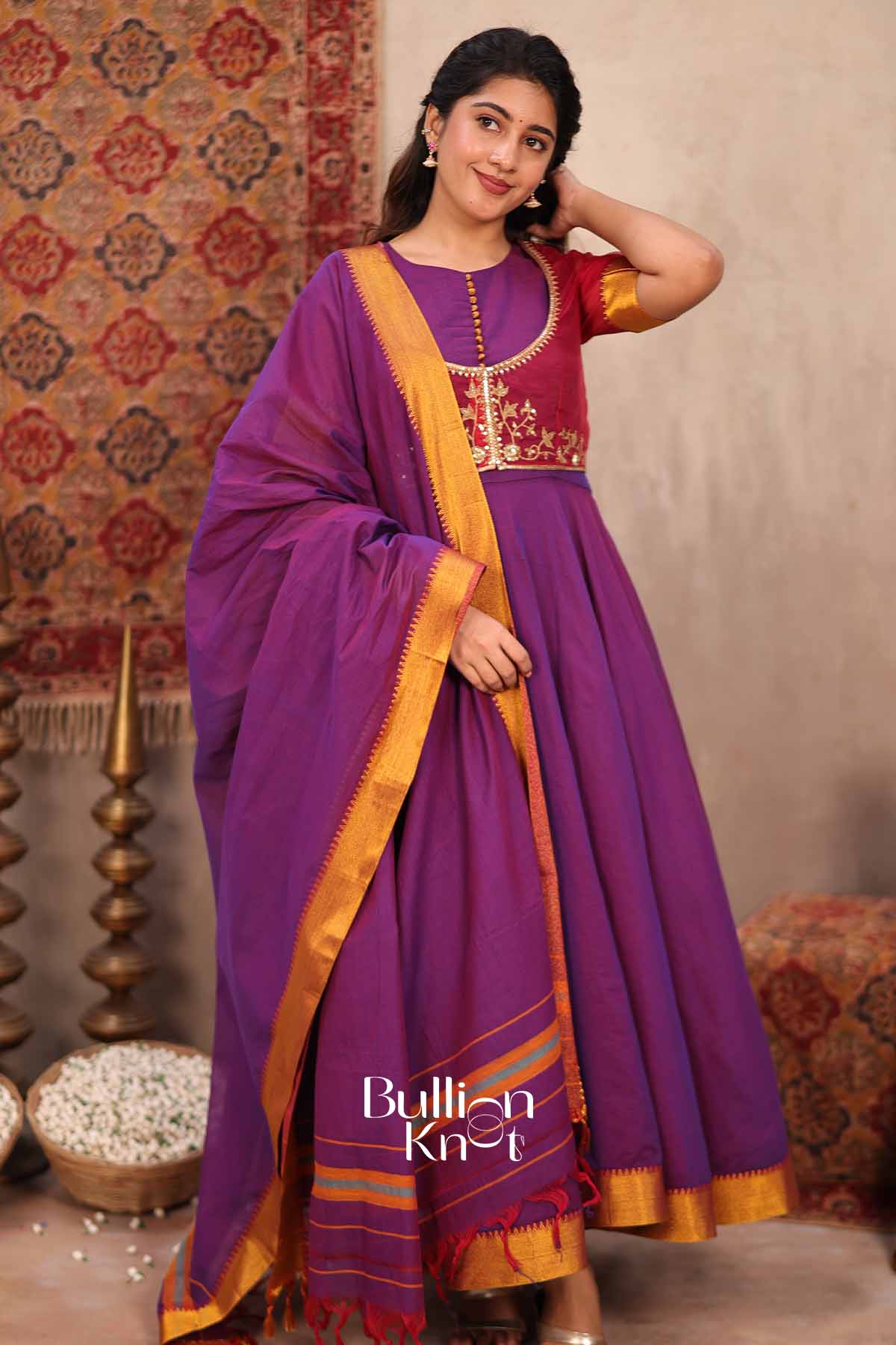 Taasvi | Purple Handloom Anarkali Suit Set for Women | Festive & Party Wear