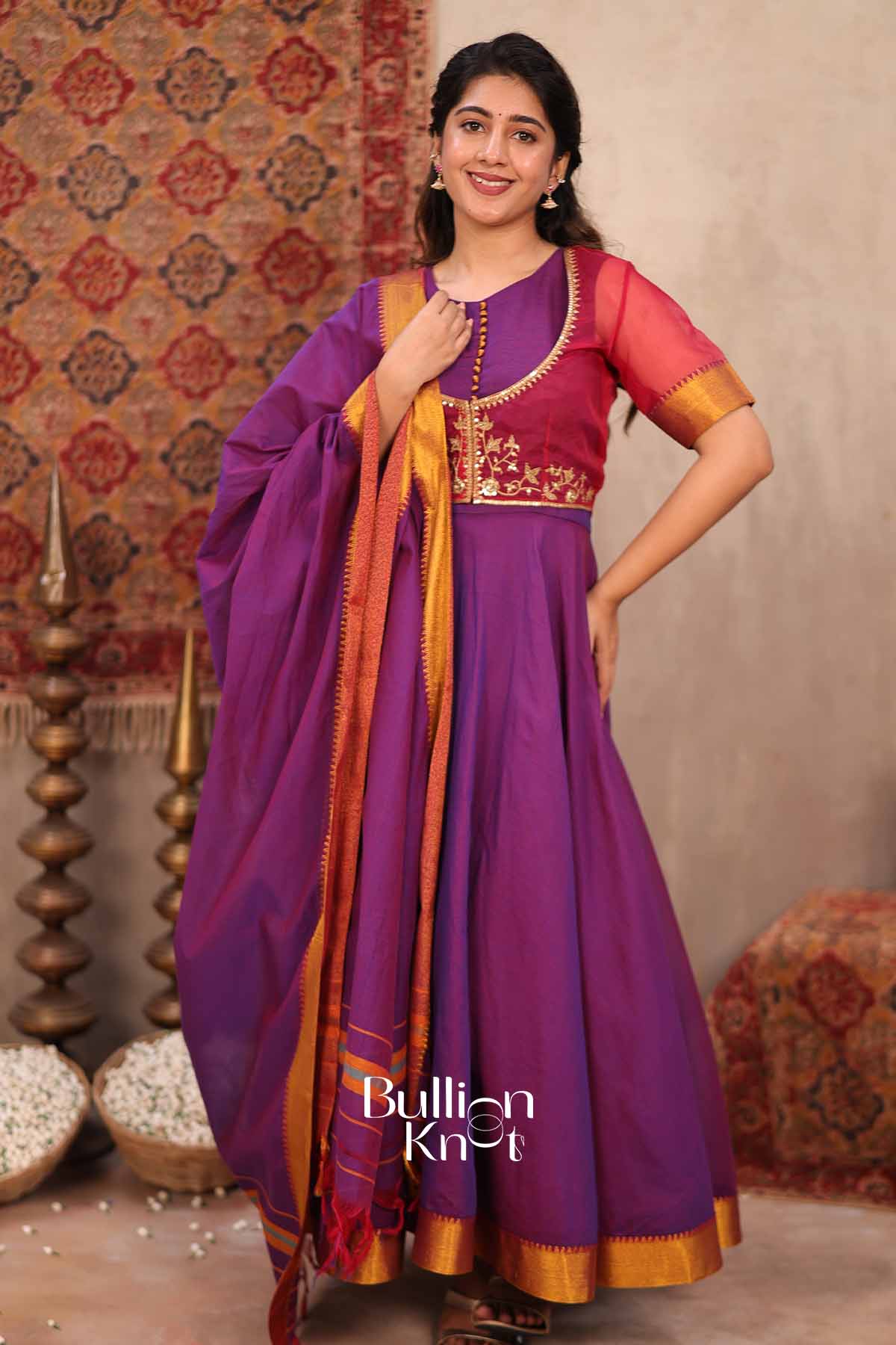 Taasvi | Purple Handloom Anarkali Suit Set for Women | Festive & Party Wear