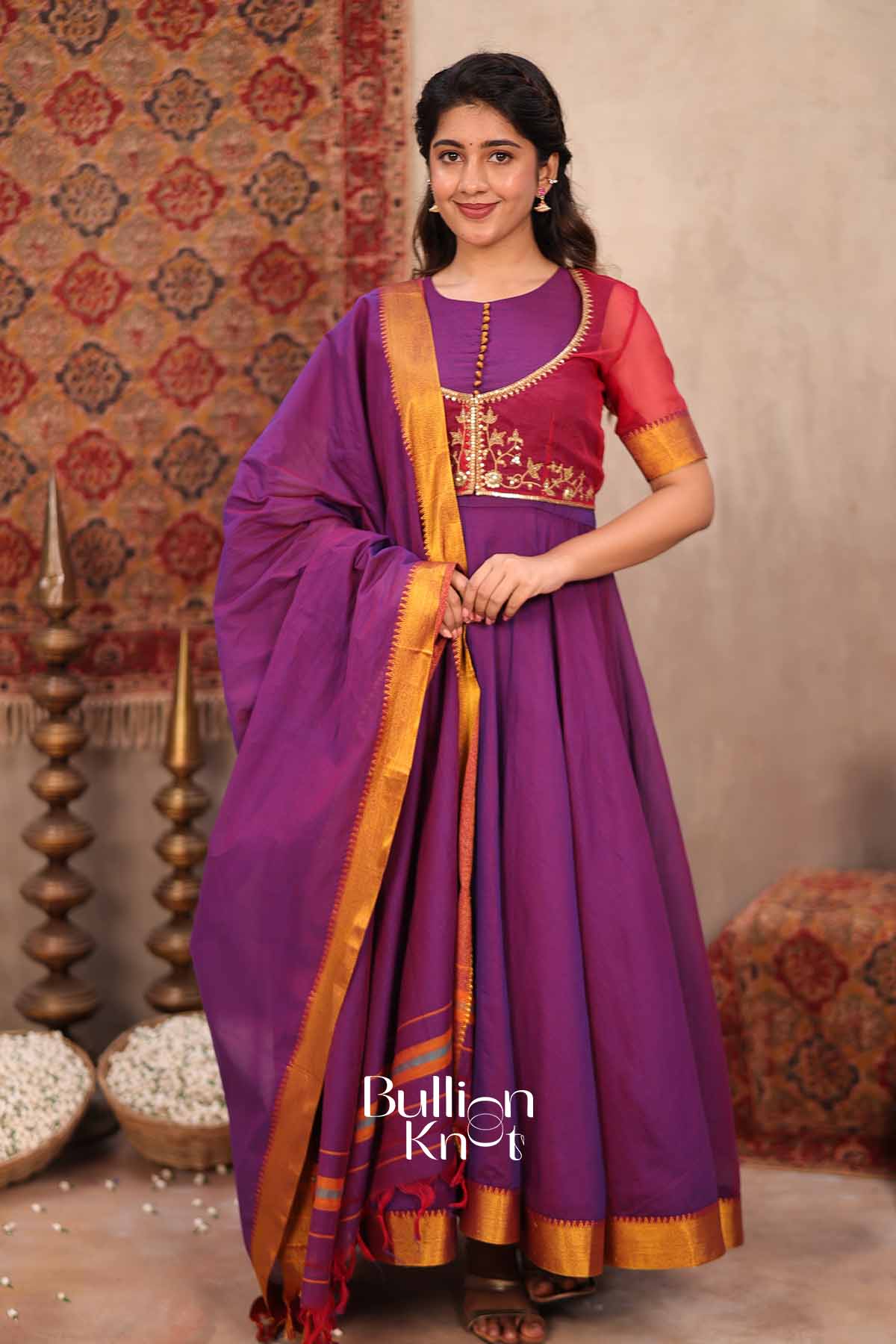 Taasvi | Purple Handloom Anarkali Suit Set for Women | Festive & Party Wear
