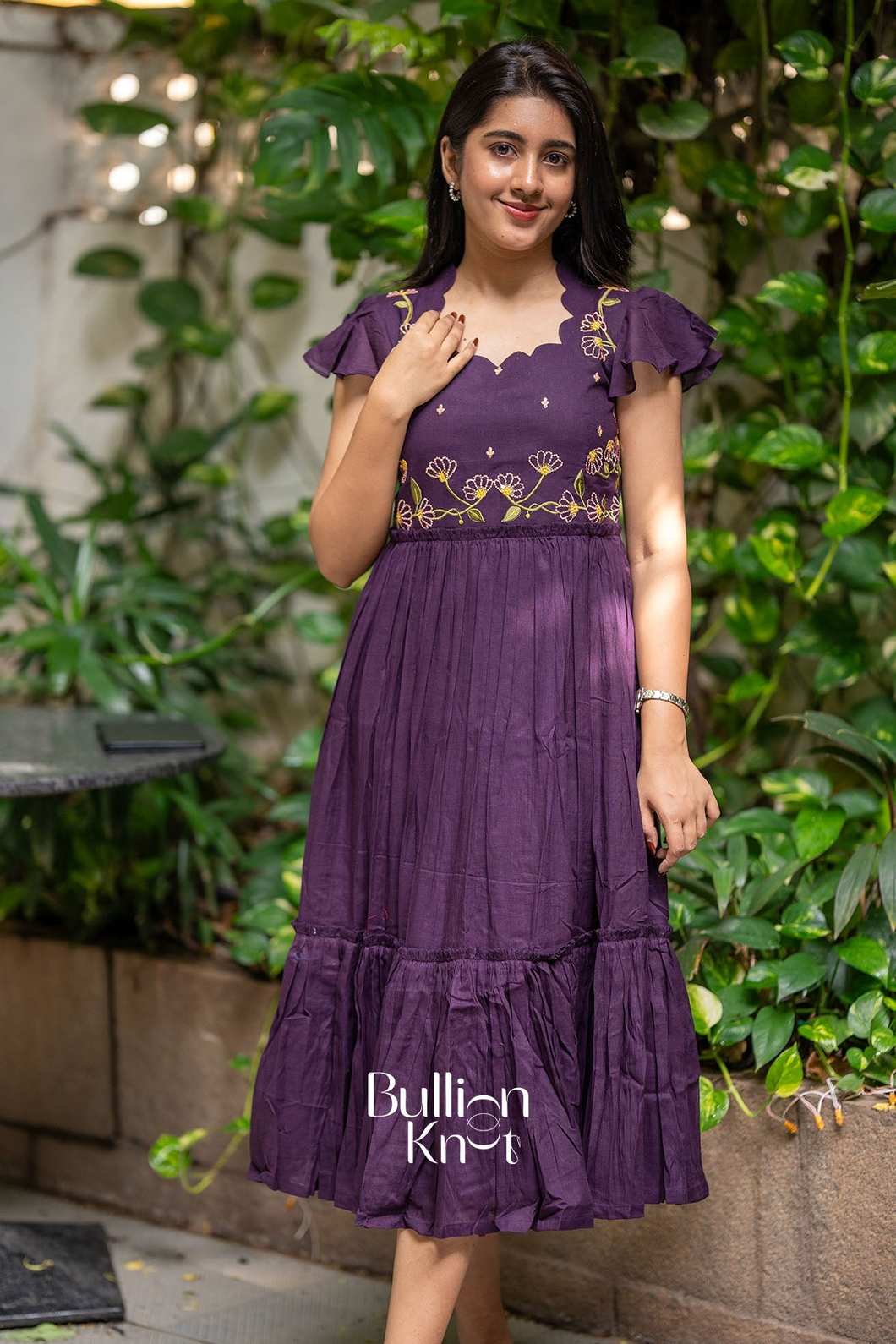 Teressa Plum Midi Dress for Elegant Occasions - Teressa Cotton