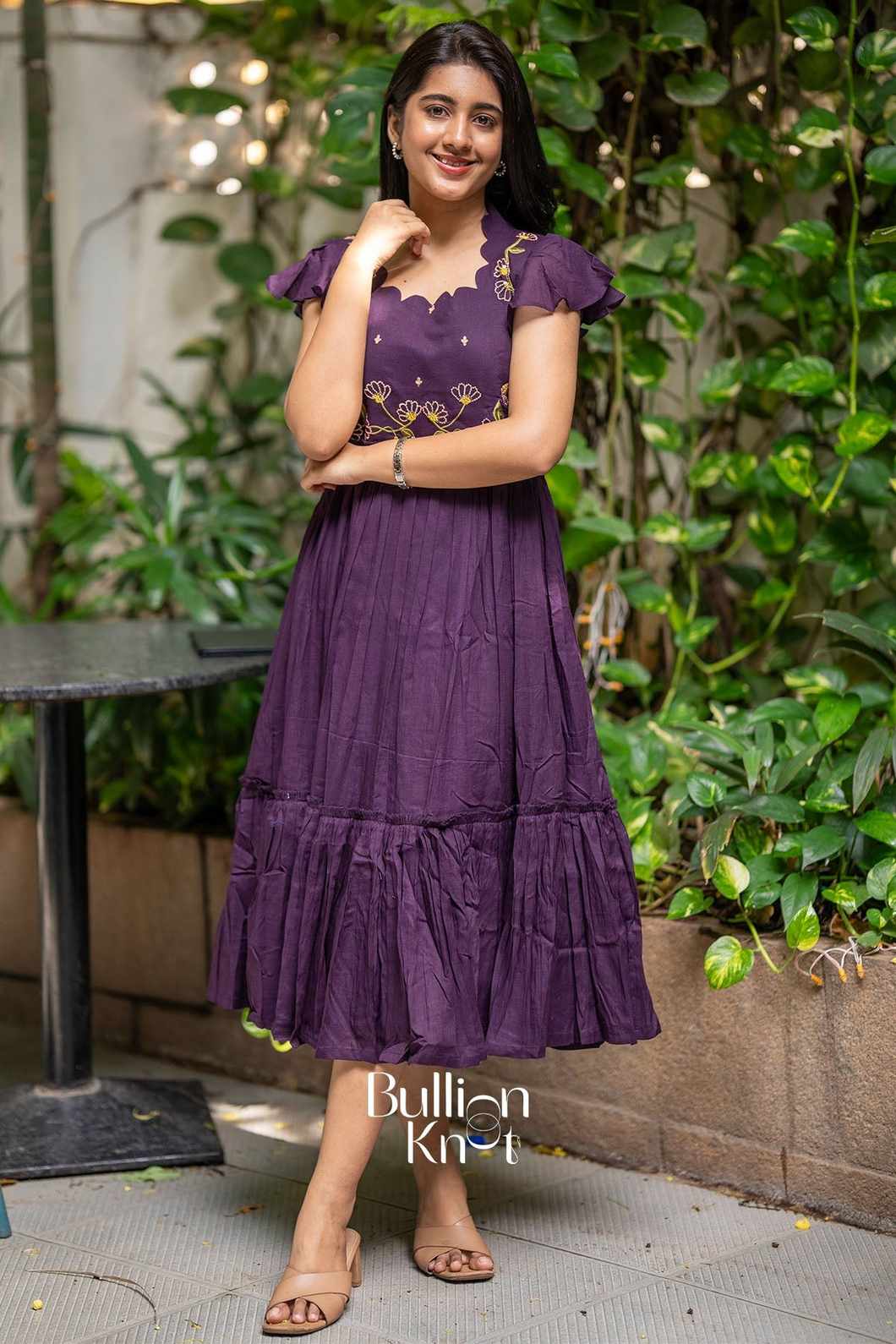 Teressa Plum Midi Dress for Elegant Occasions - Teressa Cotton