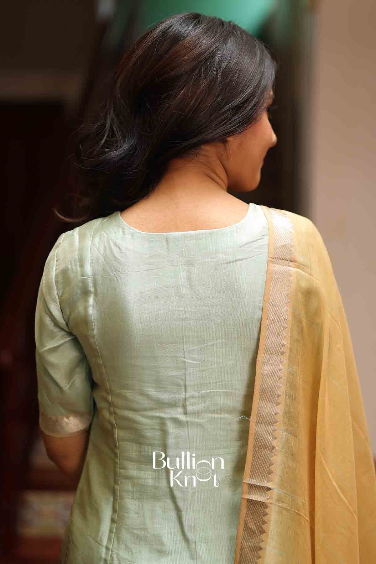 Vaibhavi Pista Green Mangalgiri Pattu suit set with Dupatta