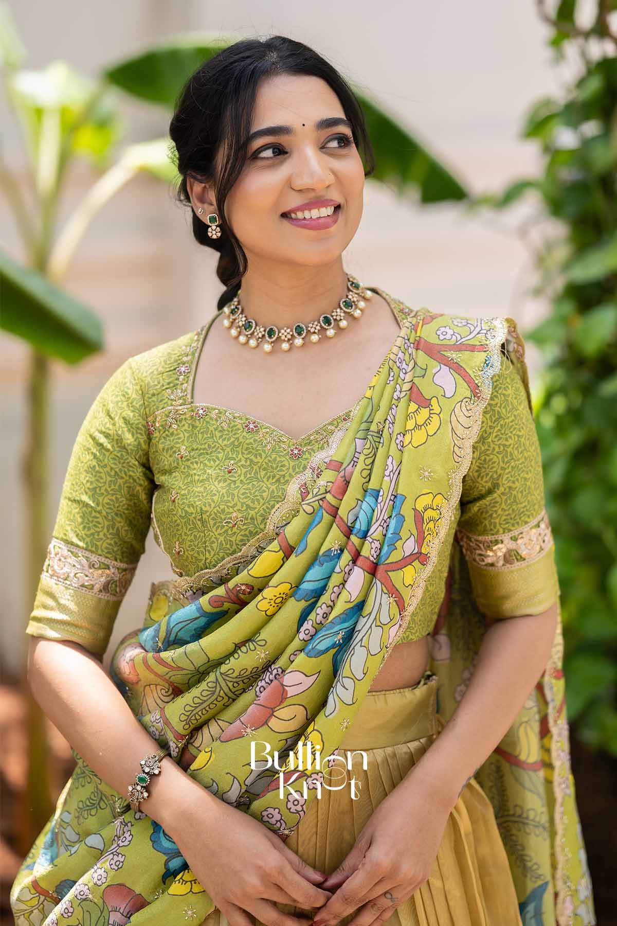 Vrindavan | Golden Tissu kalamkari Traditional Lehenga
