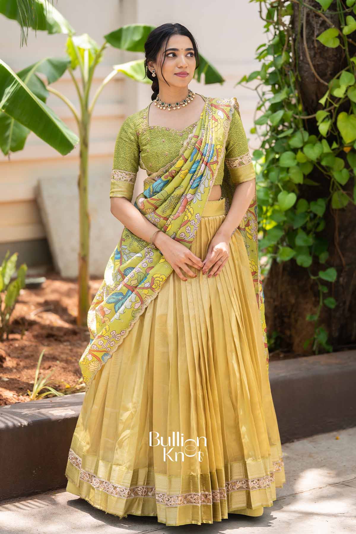 Vrindavan | Golden Tissu kalamkari Traditional Lehenga