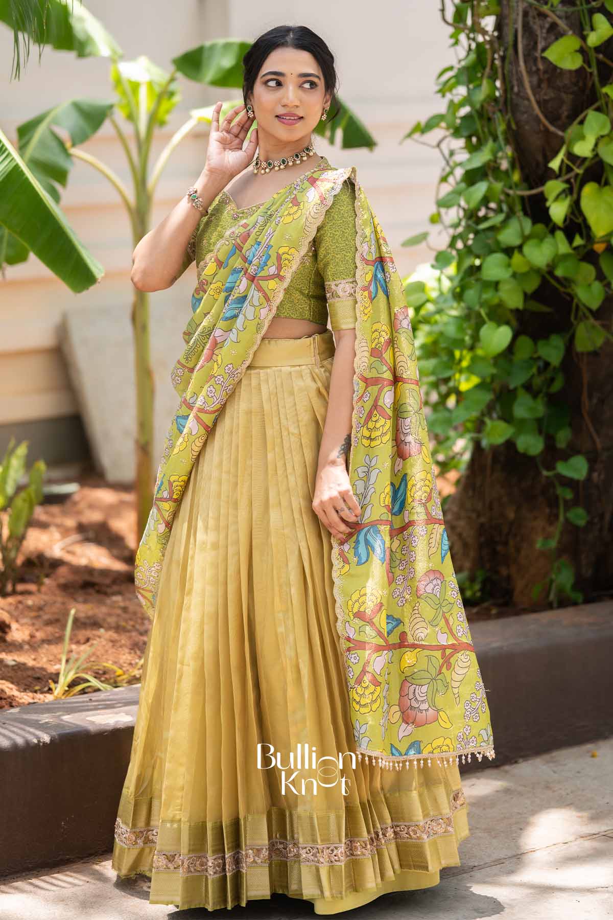 Vrindavan | Golden Tissu kalamkari Traditional Lehenga