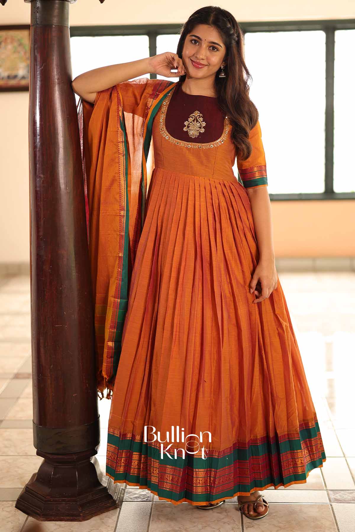 Yashika Orange Handloom Anarkali Kurta Set