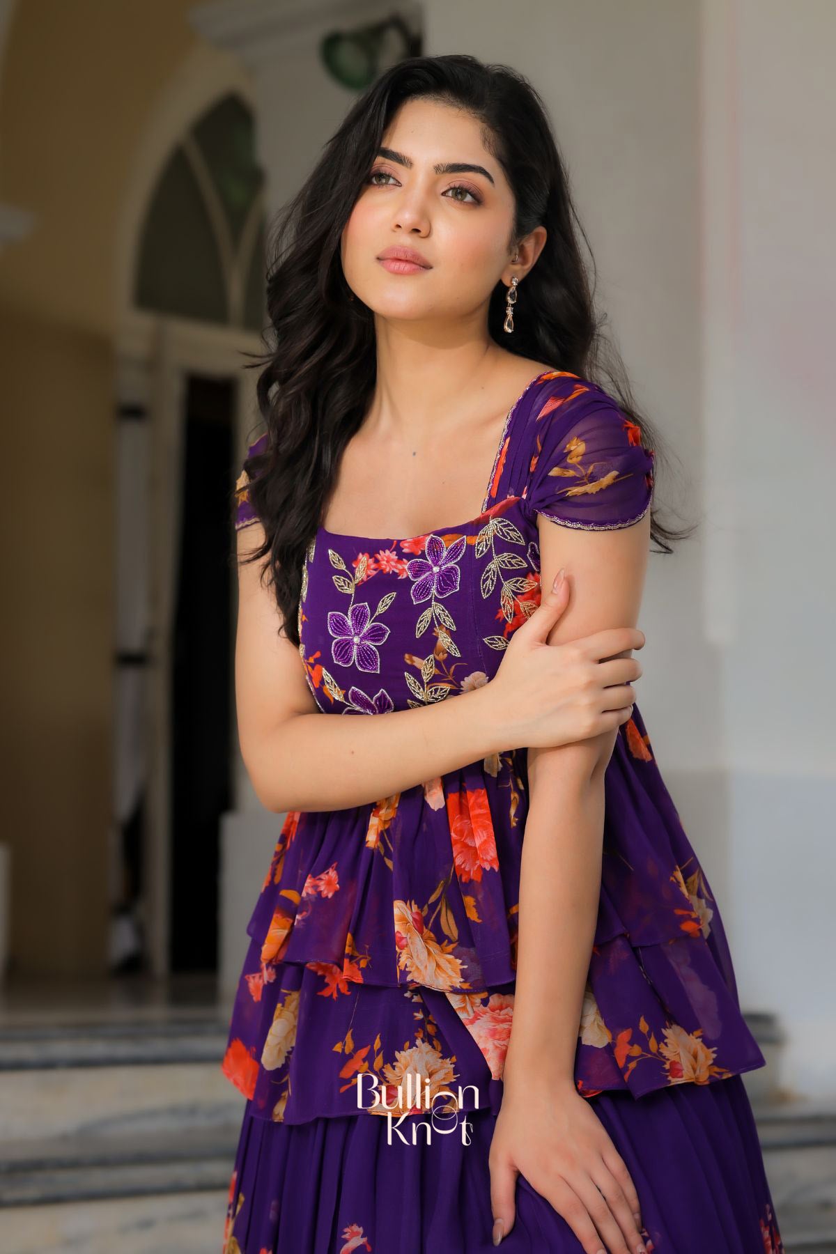 Ziana Indo-Western gown with floral embroidery and peplum top