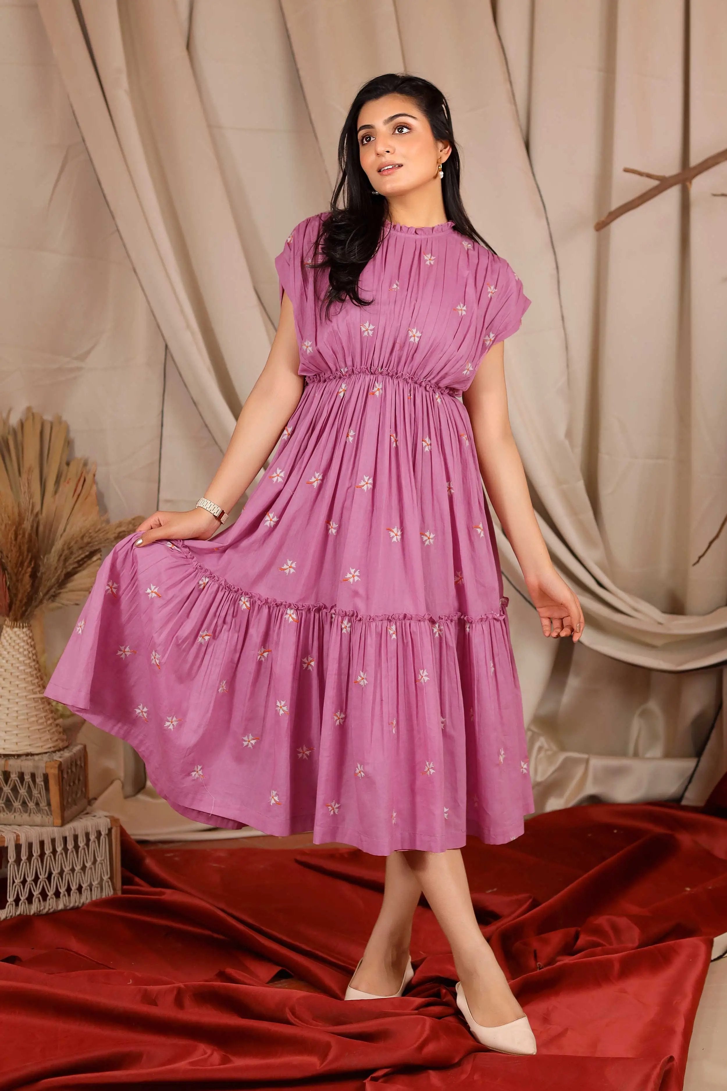 Zoya Summer Midi Dress In Lilac - Bullionkot